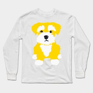 Sweet Yellow Miniature Schnauzer Puppy on Dark Blue Background Long Sleeve T-Shirt